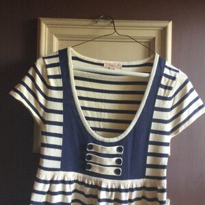 Lux Baby Doll Dress S or Tunic Top Striped Blue White Sailor Inspired